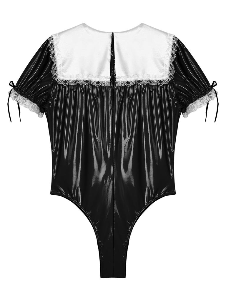 Мужской комбинезон для трансвеститов, костюм французской горничной, костюм для косплея с кружевной отделкой, латексное боди, униформа для ролевых игр, соблазнительная XXXL