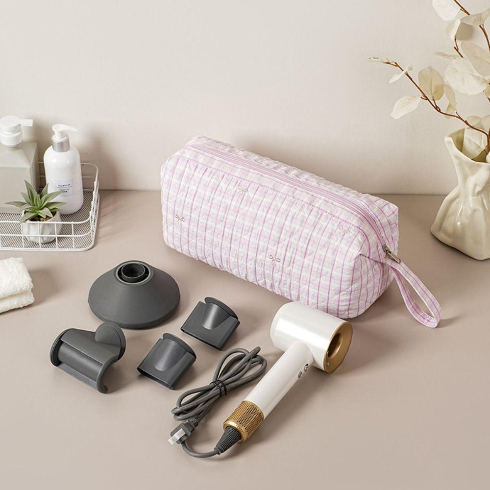 Quilted Cosmetic Bag Bow Print Storage Pouch Gifts Hair Styling Tool Bag