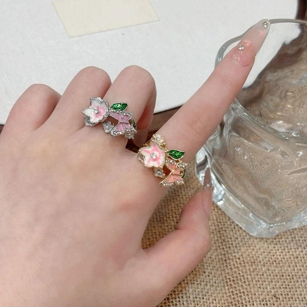 Oil Dripping Butterfly Ring Elegant Finger Jewelry Sweet Opening Finger Ring  Ladies Jewelry