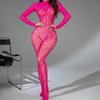Sex Underwear Long Sleeve Halter Mesh Sexy Rose Red Pajamas Jacquard One-Piece Tights