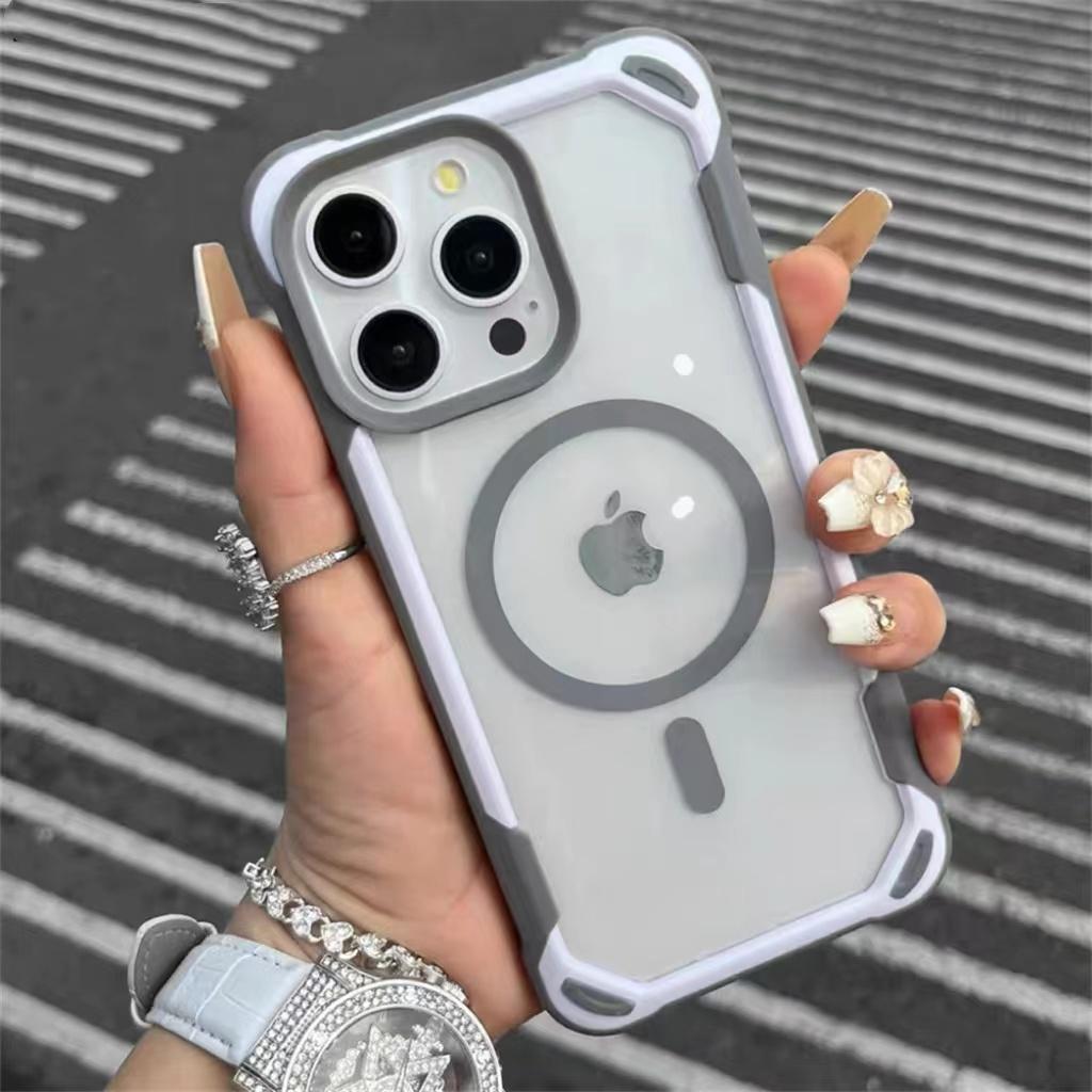 Ударопрочный Бронированный Чехол-бампер с Магнитами Magsafe для iPhone 17 16 15 14 13 12 11 Pro Max Прозрачный Чехол для Беспроводной Зарядки