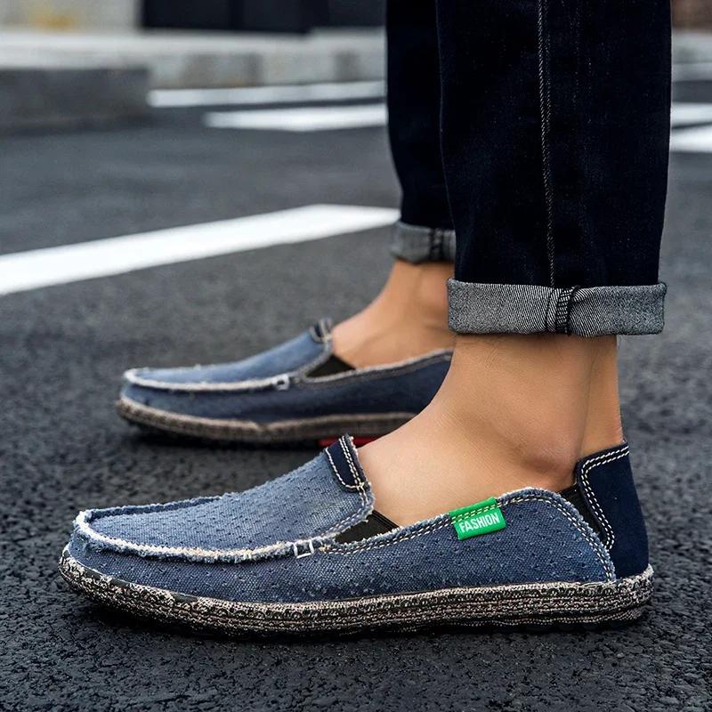 Новые мужские дышащие высококачественные повседневные туфли из парусины повседневные туфли без застежек мужские модные туфли на плоской подошве