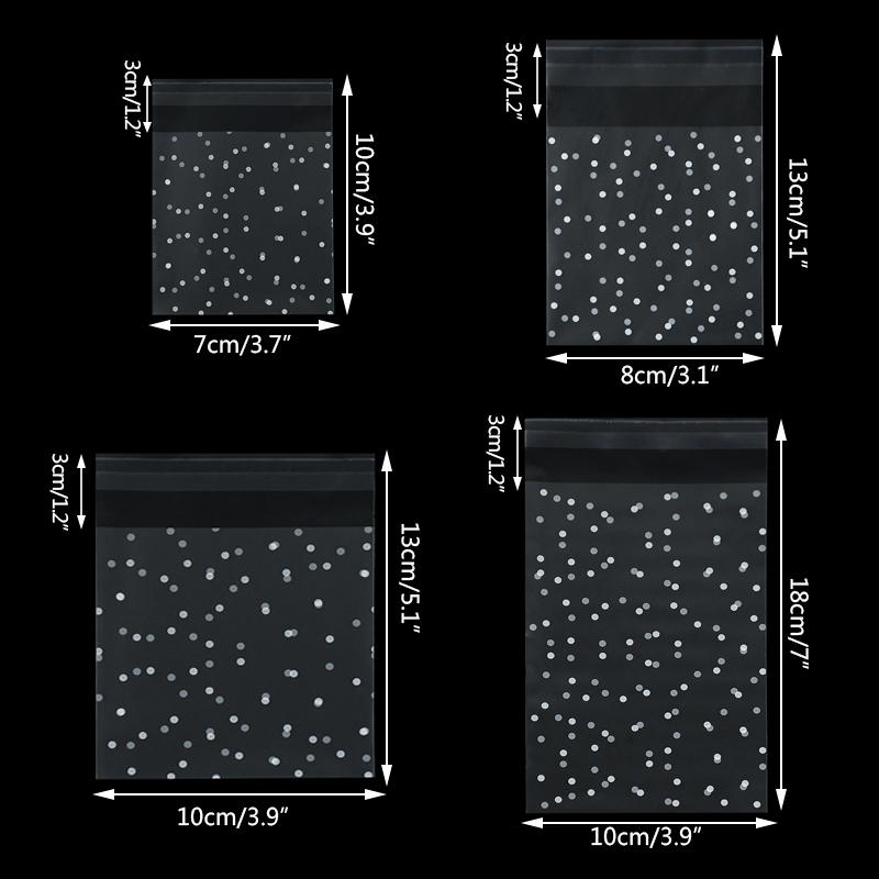 100 шт. Пластиковые прозрачные целлофановые пакеты в горошек для конфет, печенья, подарочные пакеты, самоклеящиеся пакеты для конфет на свадьбу, день рождения, вечеринку