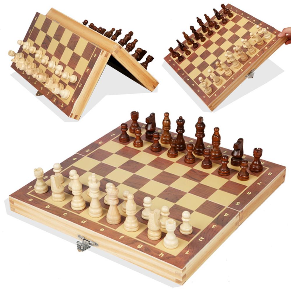 Magnetic Wooden Folding Chess Set with Felted Game Board Interior Folding Chessboard Travel