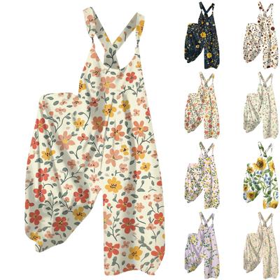 Женский летний комбинезон с цветочным принтом в винтажном стиле (Нерегулируемые ремни)