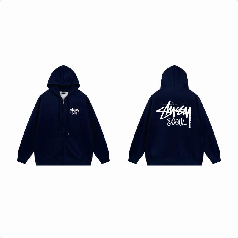 Unisex Hooded Zip-Up Fleece-Lined Sweatshirt With Letter Print Loose Fit Cotton Long Sleeve Men Women