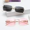 Sunglasses Women Fashion Vintage Rimless Square Shades Eyewear Men Brand Design Travel Driving Metal Leopard Head Sun Glasses