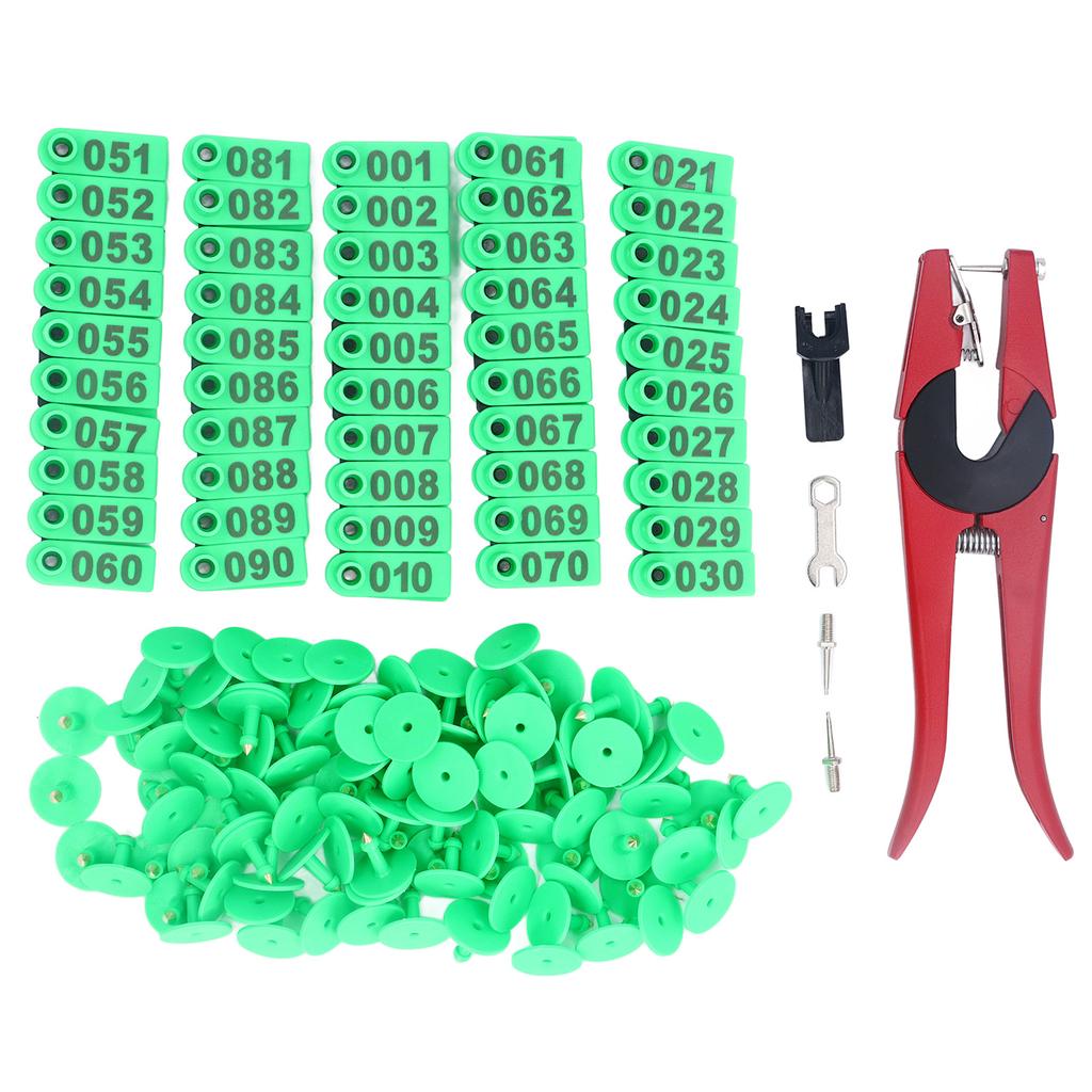 100 компл. комплект ушных бирок для скота с номером ушной бирки для животных с аппликатором для крупного рогатого скота, лошади, свиньи, овцы