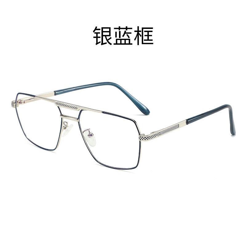 1111 retro casual glasses large frame double beam light and thin fashion men's flat glasses metal full frame anti-blue glasses