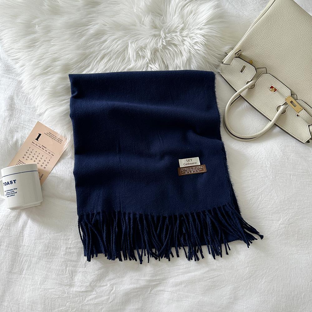 Solid color scarf women's imitation cashmere autumn and winter new high-end medium and long thermal scarf large shawl wholesale