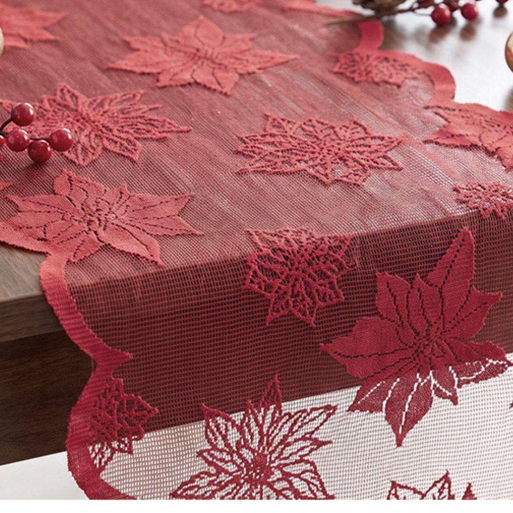 Premium Finish Christmas Table Runner Sheer Lace Long Table Decor Cloth Christmas Decoration