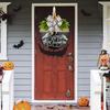 Halloween Skeleton Welcome Door Sign Artificial Leaves Bowknot Decor Indoor