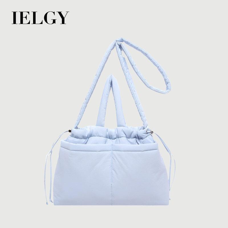 Ielgy Casual Nylon Cloth Drawstring Soft Quilted Handbag Lightweight Simple Cotton Bag Large Capacity Crossbody
