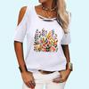 Women Fashion Round Neck Tee Shirt Summer Off Shoulder Short Sleeve Top Casual Floral Print T-shirt