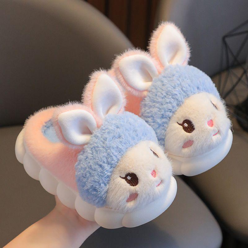 Kawaii Белые тапочки-кролики Babi Shoes Милые зимние тапочки-кролики Детские теплые меховые мокасины для младенцев Тапочки для девочек