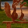 Flower Bed Decoration Rusty Metal Squirrel with Acorn Garden Stake, Cute Animal Silhouette Sculpture, Ground Insert Decor Decorative Outside Yard Art