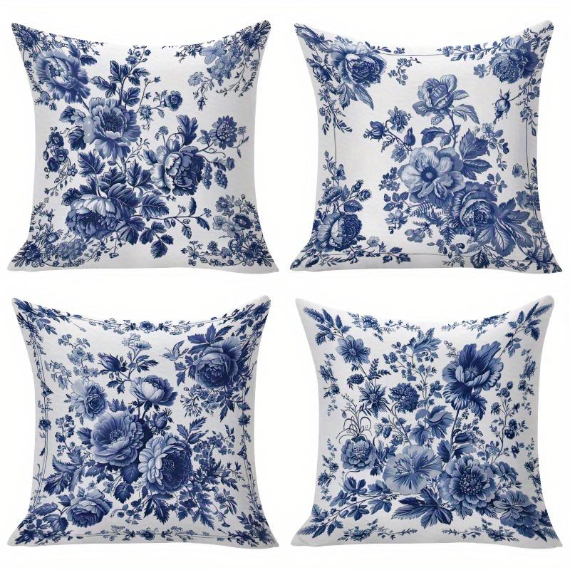 Blue White Chinoiserie Pillow Covers, Vintage Peony Double-Sided Printed Throw Pillow Cases, Classic Home Decor Cushion Covers