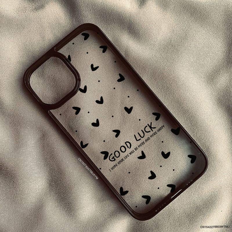 Fashion Pink Little Love Heart Phone Case For iPhone 17 Pro 15 16 14 13 12 11 XR XS Max 7 8Plus Cute Good Luck Clear Hard Cover
