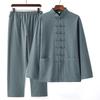 Tang Suit Men's Buddhist Chinese Style Chinese Style Clothing Cotton Linen Suit Ancient Style Two-piece Spring and Autumn Lay Clothes Elastic Waist