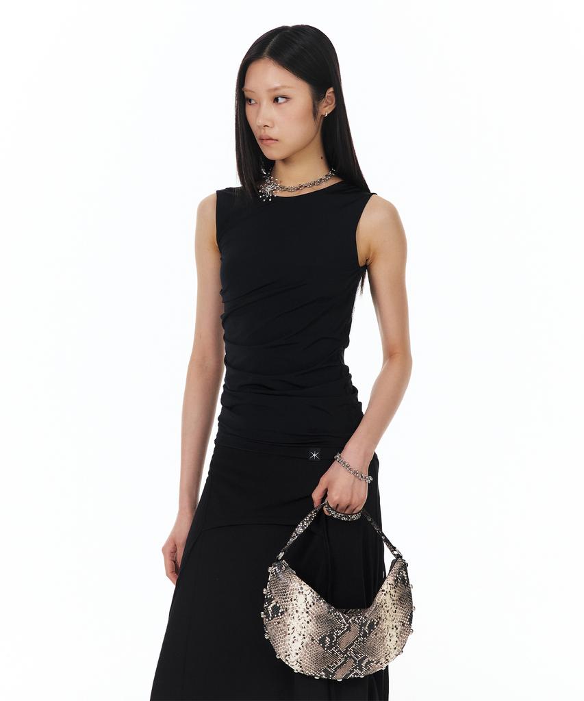 Yunse Half Moon Studded Shoulder Bag (Snake)