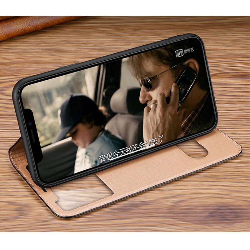Магнитный чехол-книжка из 100% натуральной кожи со смотровым окном для iPhone 16 15 14 13 12 11 Pro MAX XR X Plus, кошелек, подставка, Free Answer