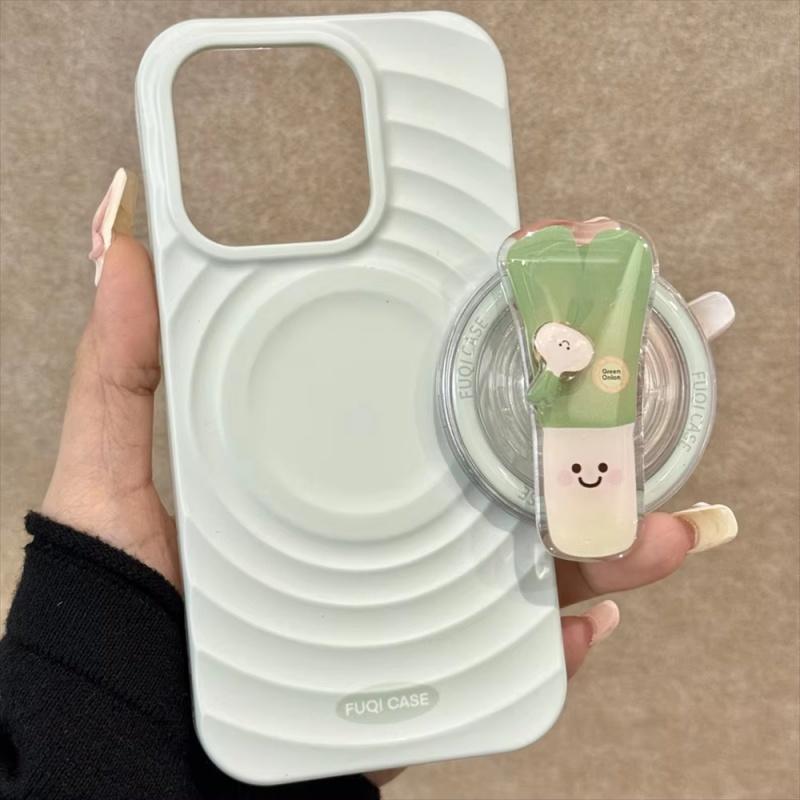 Korean Cute Dog Scallion Rotation For Magsafe Magnetic Phone Griptok Grip Tok Stand For iPhone 15 Wireless Charging Case Holder