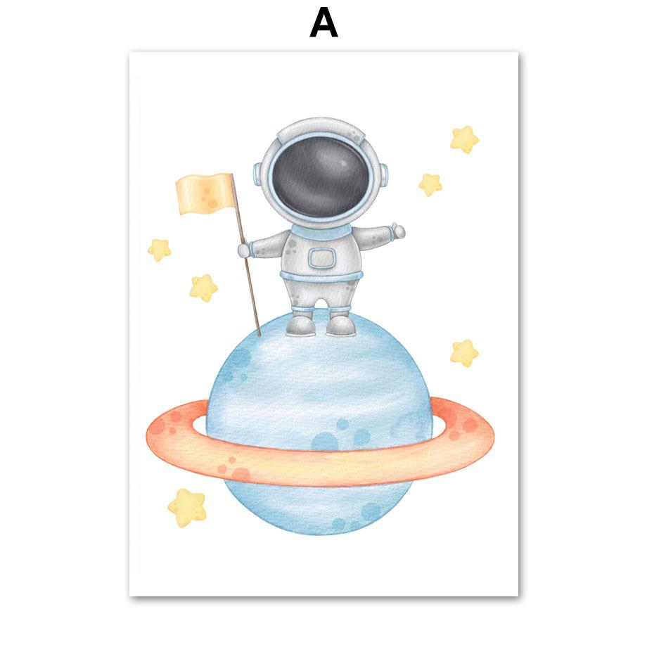 Космический астронавт, ракета, планета, солнечная система, космический корабль, детская настенная живопись, холст, картина, плакат, настенные панно, декор для детской комнаты