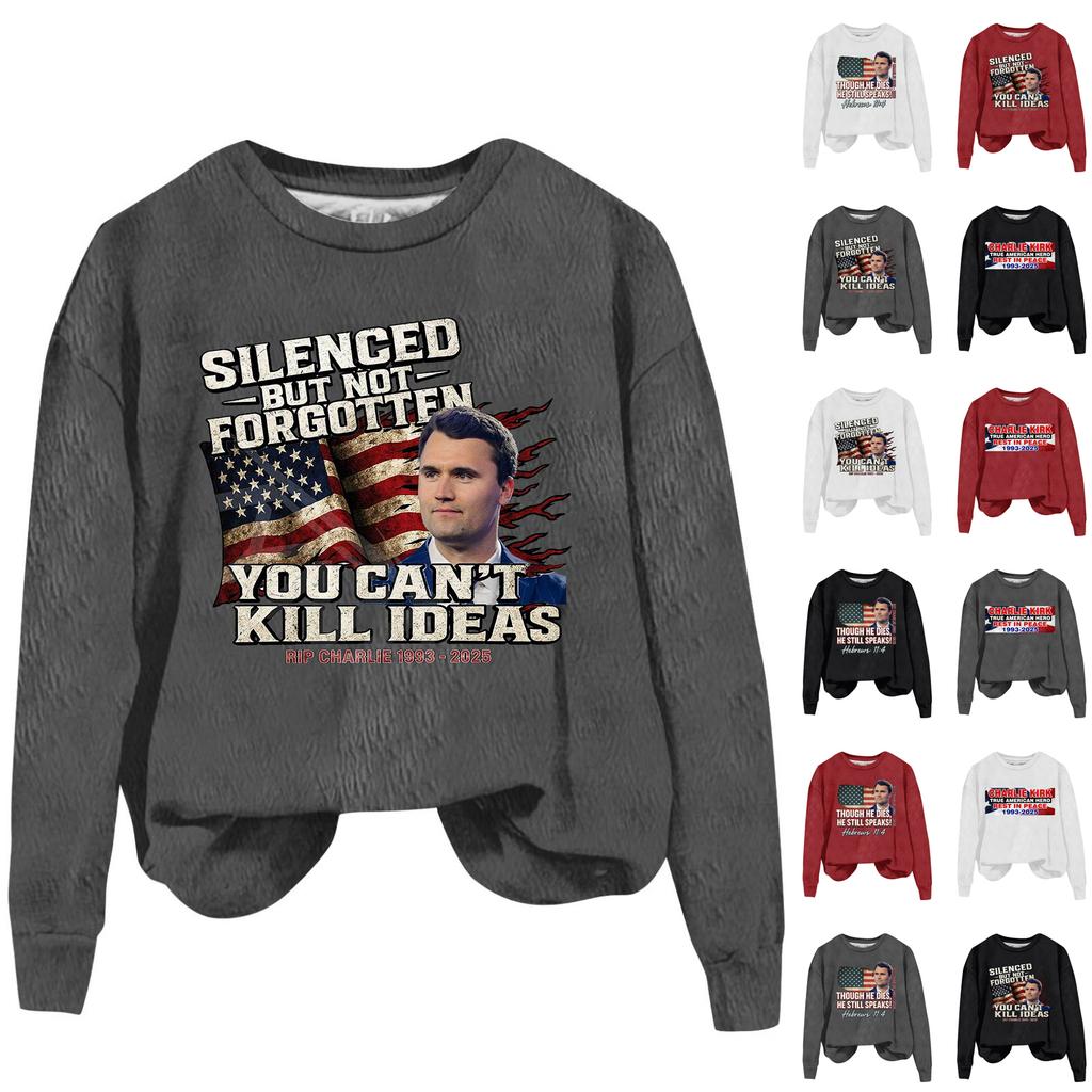 Ladies Fashion Casual Long Sleeve Printed Round Neck Pullover Top