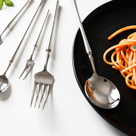 Stainless Steel Cutlery with Steak Cutter Mirror Polished Flatware Utensils Metal Spoons