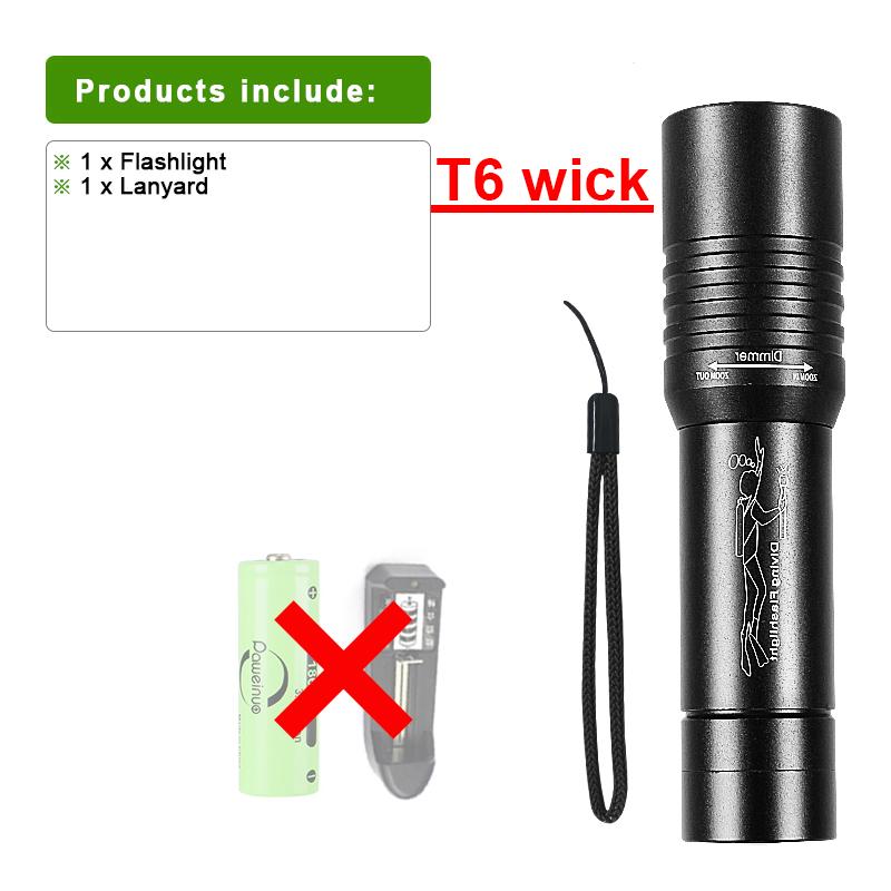 Профессиональные фонарики для подводного плавания с зумом, подводный фонарь высокой мощности, светодиодный фонарик для дайвинга, IPX8, водонепроницаемый фонарик