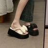 Fairy Style Bow Thick Sole Heightening Cool Slippers Female Summer Wear 2025 New Fashion with Skirt Beautiful Sandals