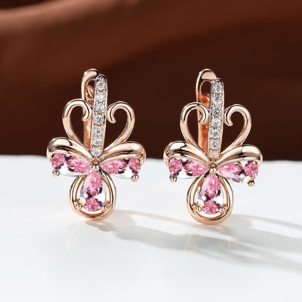 Роскошные женские серьги с радужным цирконием, маленькие серьги-клипсы цвета розового золота для женщин, изящные свадебные серьги с кристаллами и цветами