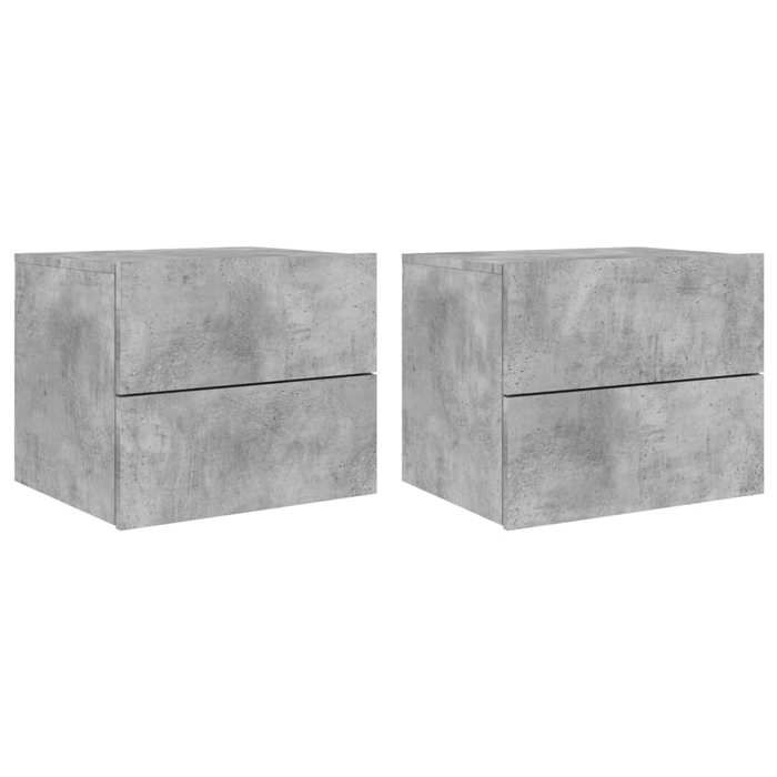 VidaXL Tables de Chevet Murales avec Lumières LED 2 pcs, Armoires de Nuit, Tables de Nuit Chambre, Moderne, Gris Béton Bois 836819