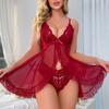 Прозрачное красное сексуальное нижнее белье женское нижнее белье просвечивающая ночная сорочка кружевное ночное платье и трусики пижамный комплект женская эротическая ночнушка