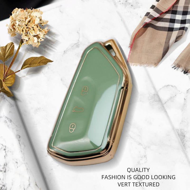 Роскошный чехол для дистанционного ключа Golden Edge с полным покрытием для Volkswagen VW Golf 8 Mk8 для Skoda Octavia A8 для Seat Leon Car