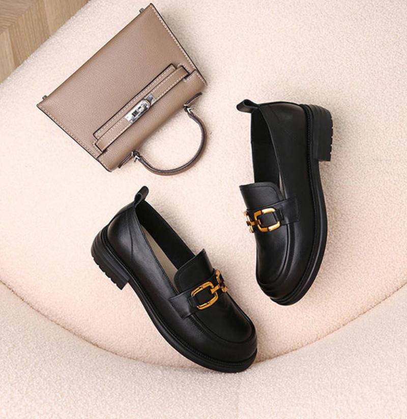 Женская летняя обувь, обычная кожаная повседневная обувь для женщин 2024 года, мокасины с квадратным каблуком, корейский стиль, весна, стильная