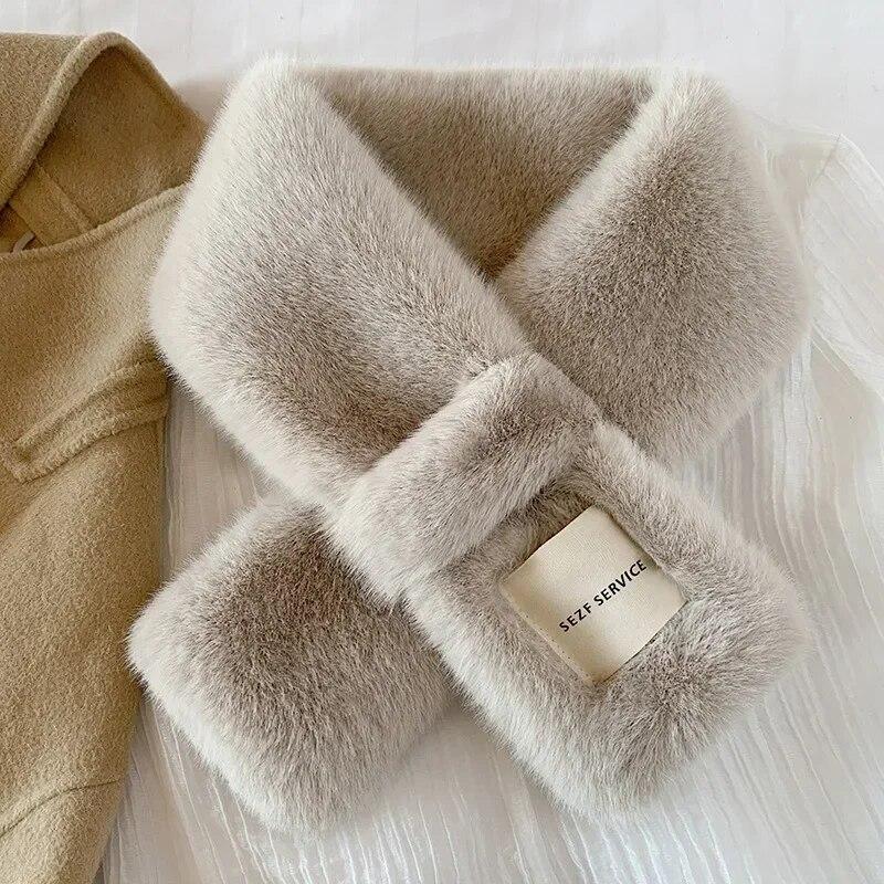 Winter Hairy Snood Scarves Women Faux Rabbit Fur Cross Scarves Solid Color Fluffy Shawls Plush Warmer False Collar Neckerchief