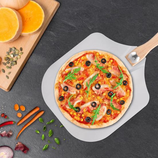 Premium Pizza Peel Aluminum Pizza Paddle with Cutter Pizza Spatula with Foldable Wooden Handle Pizza Spatula Paddle for Any Outdoor Indoor Pizza