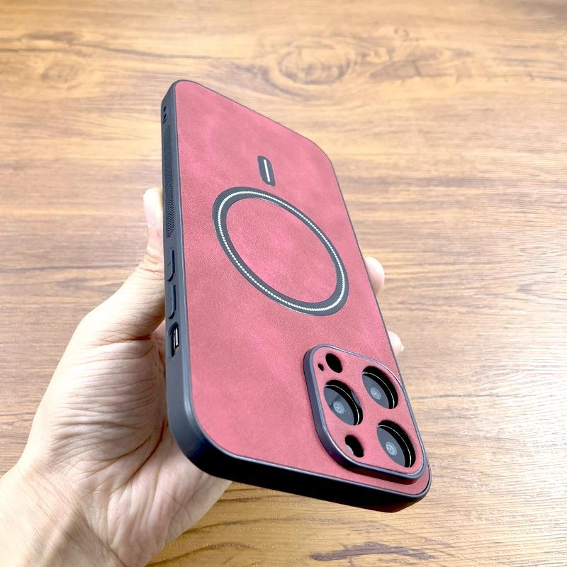 Vintage PU Leather Case For Magsafe Wireless Charging For iPhone 16 15 14 13 12 11 Pro Max Plus Full Protective Magnetic Covers