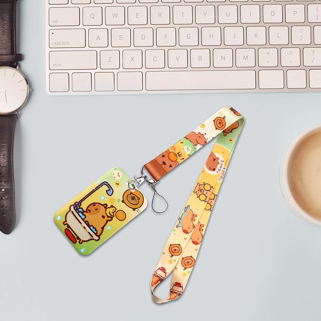 Держатель для бейджа с цветным шнурком, симпатичный держатель для карты, ремешок на шею в виде капибары, подарок для студентов-медсестер