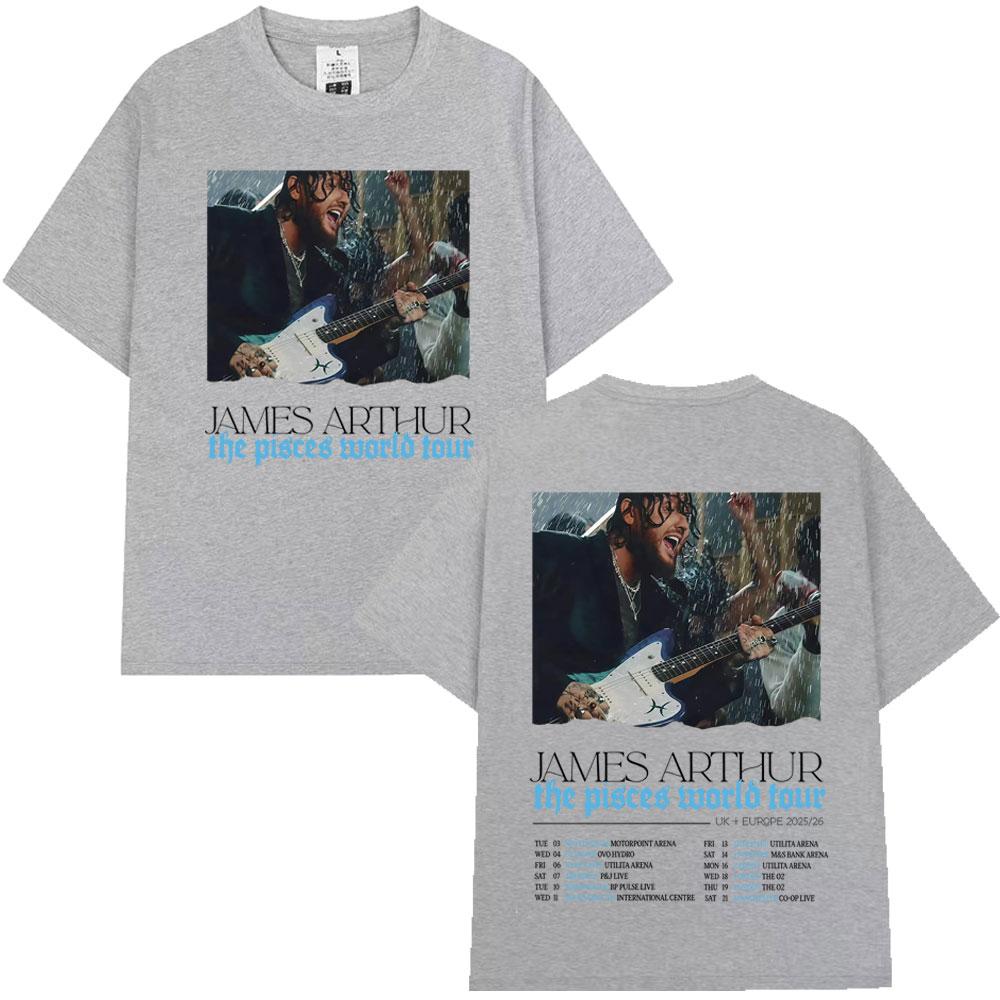 2026 Summer James Arthur Pisces World Tour Pattern Tshirt Summer Mens Hip Hop Retro Cotton Loose Casual Street Y2K Tshirt