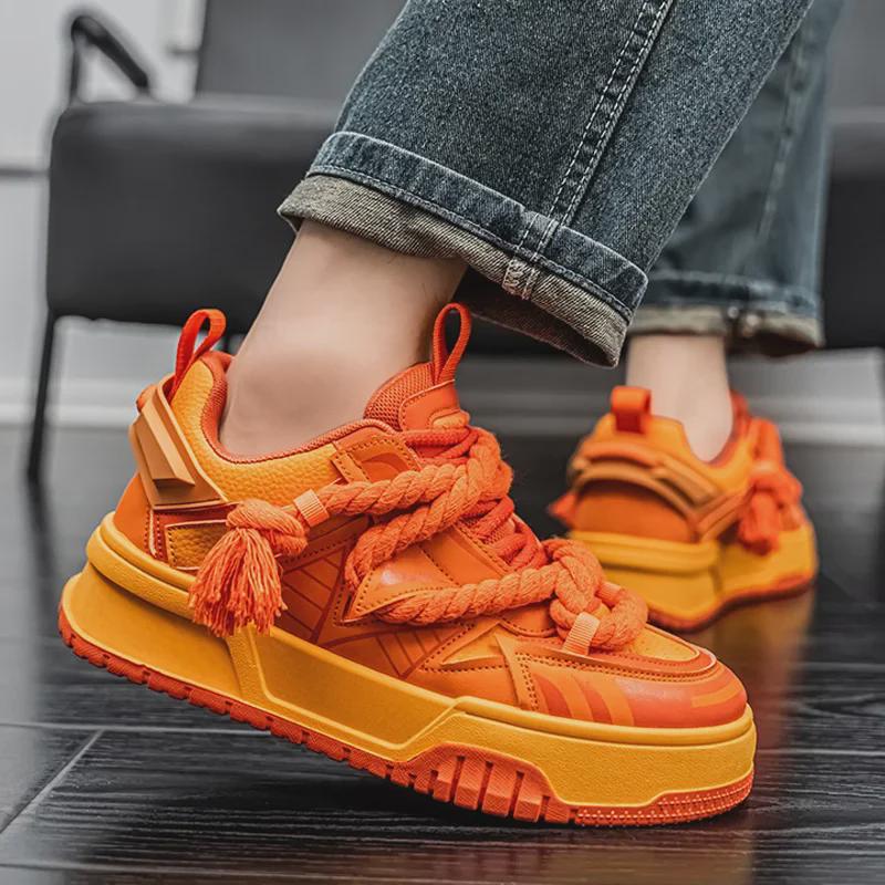 Мужские модные яркие повседневные лоферы: Персонализированный ремешок из пеньковой веревки, кроссовки на толстой подошве