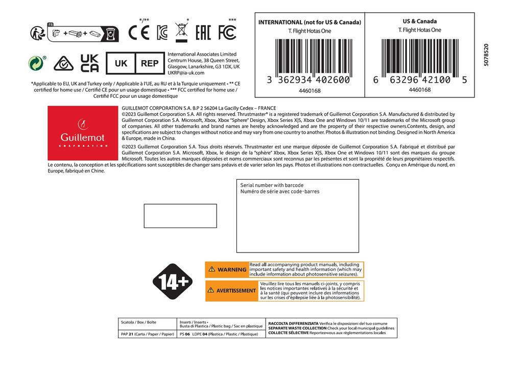 Thrustmaster T Flight Hotas One Flight Stick Detachable Throttle Plug and Play Compatible Official Joystick for Xbox One Windows Compatible with Xbox