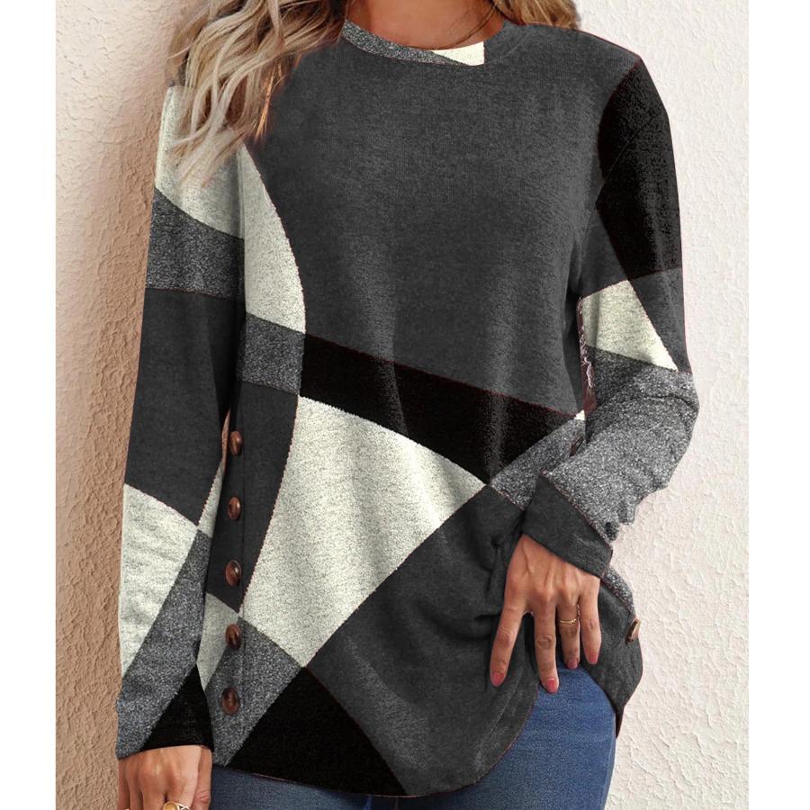 Женская верхняя осенняя футболка контрастного цвета с длинным рукавом и круглым вырезом, свободные футболки