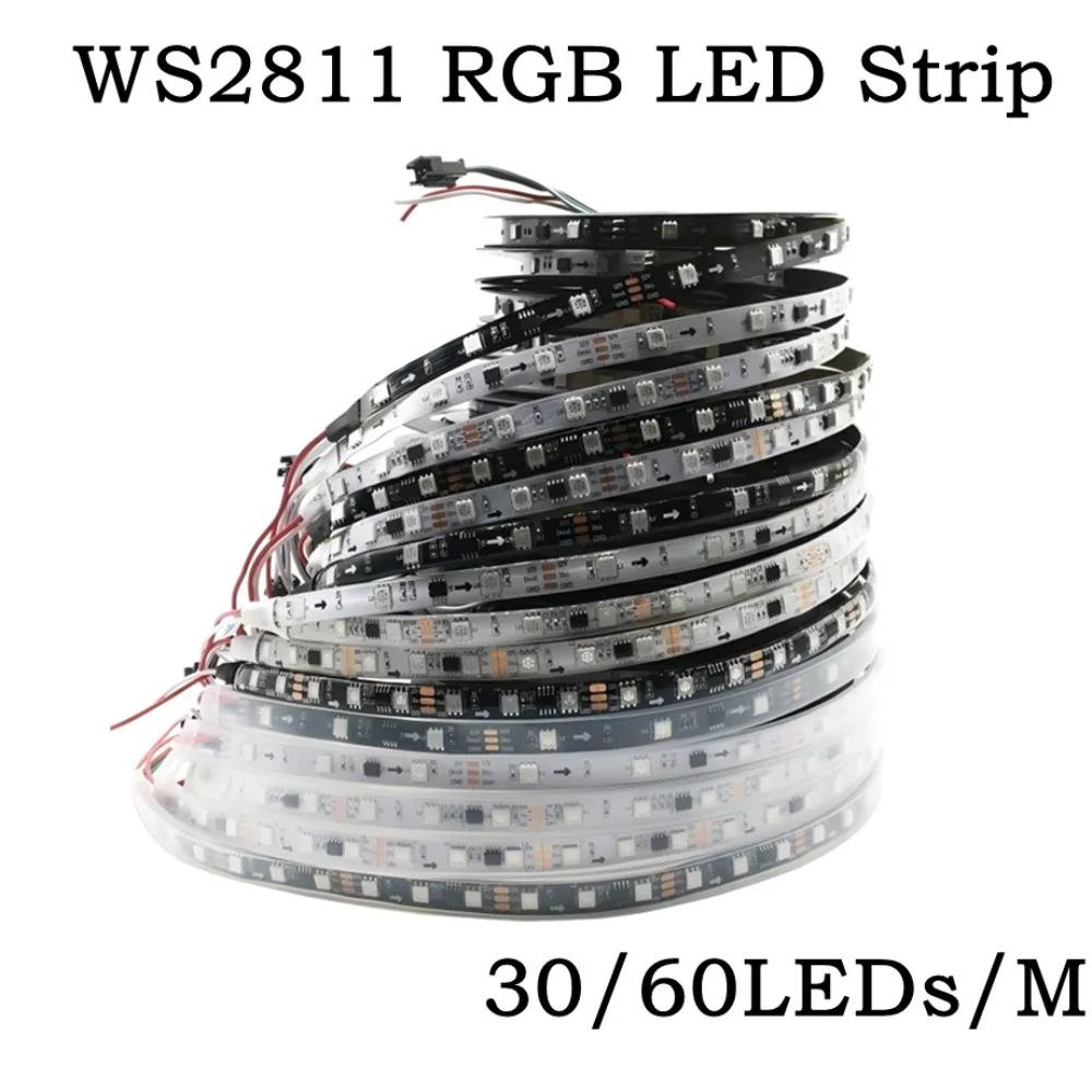 WS2811 Smart IC RGB LED Strip 30/60LEDs/M Individually Addressable LED Tape DC12V 24V Black/White PCB IP30 IP65 IP68 Waterproof
