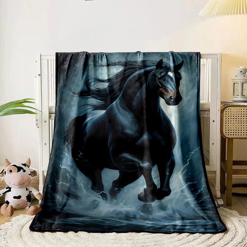 Black Horse Running Water Print Blanket bedroom Blanket for Livingroom Couch lunch break Soft throw for Friend's festival Gift