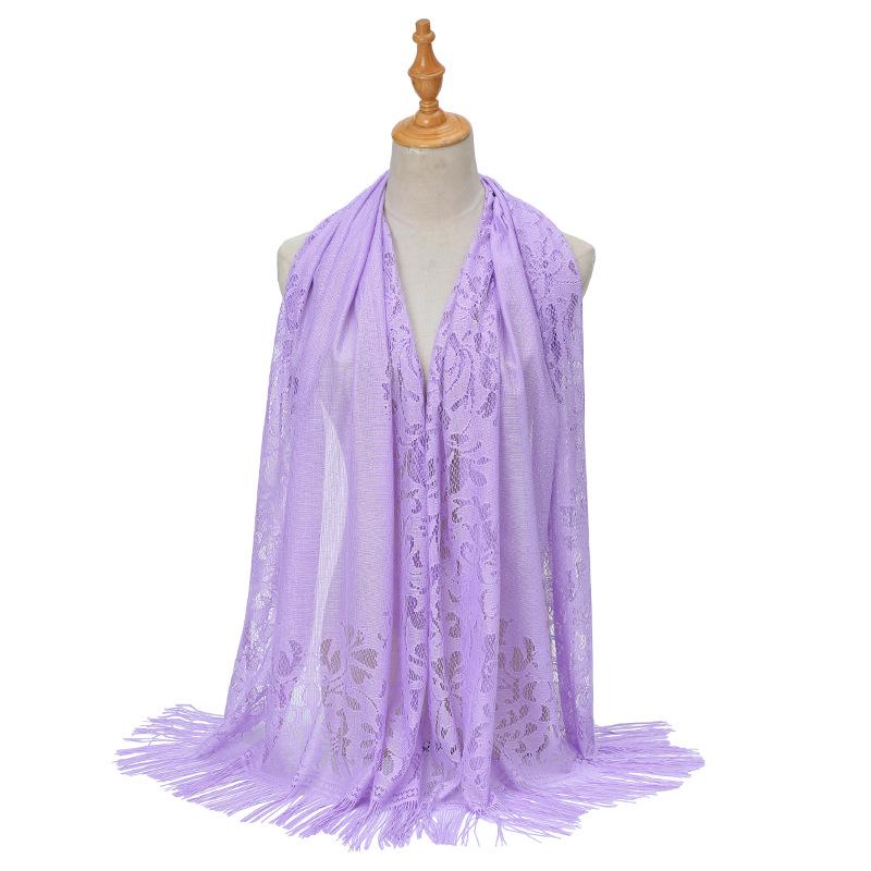 Кружева ажурный шелковый хиджаб шарф с кисточками - однотонная шаль для женщин