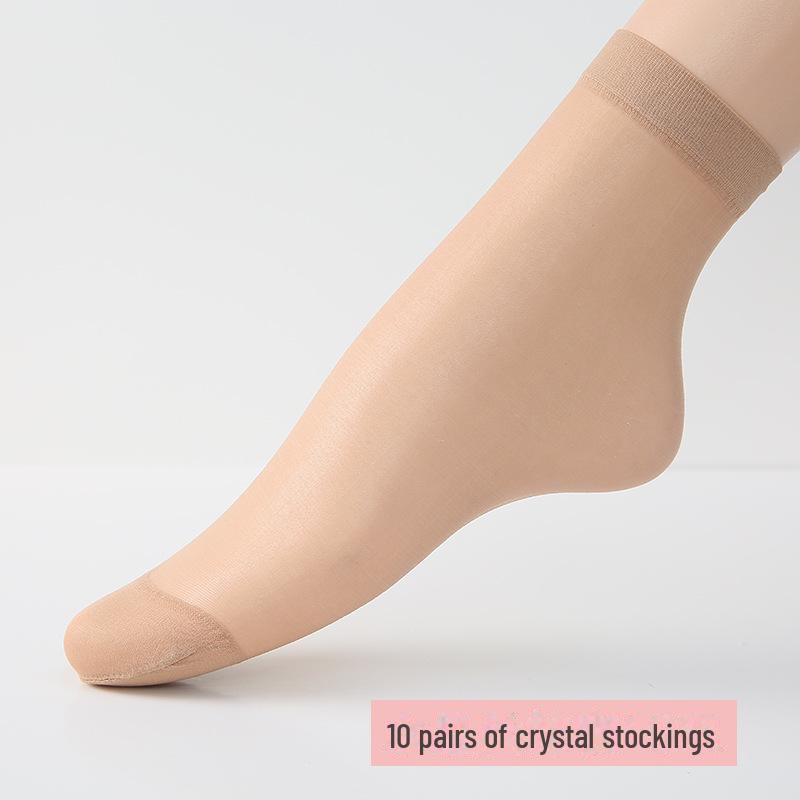 Женские противоскользящие, прочные чулки средней длины - короткие носки цвета нюд с кристаллами и не цепляющимся дизайном