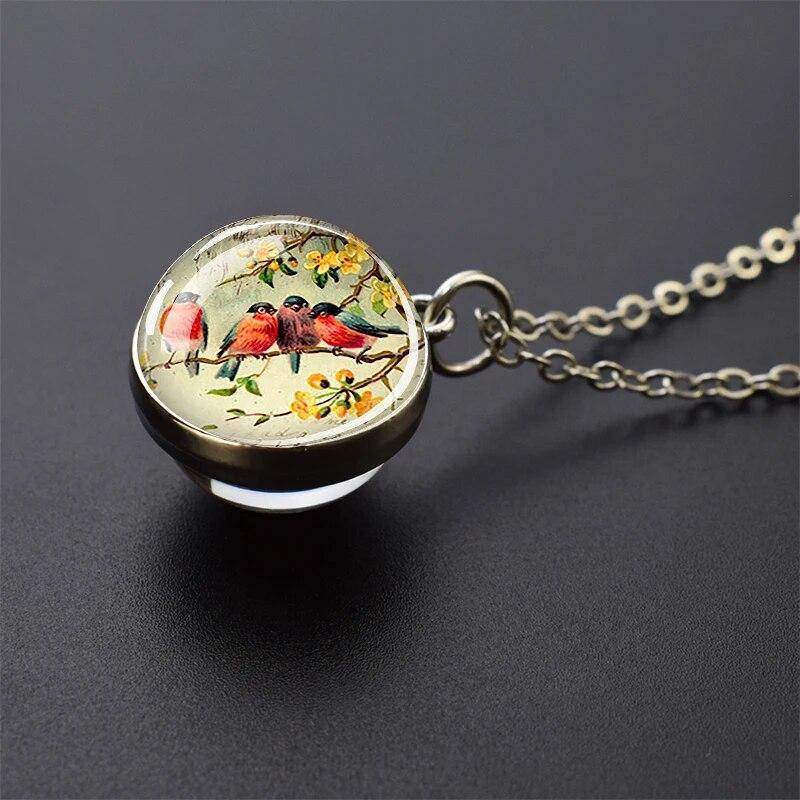 Попугай Феникс Павлин Ворон Ласточка Воробей Сова Двусторонний Стеклянный Шар Подвеска Ожерелье Мужчины Женщины Ювелирные Изделия Подарок