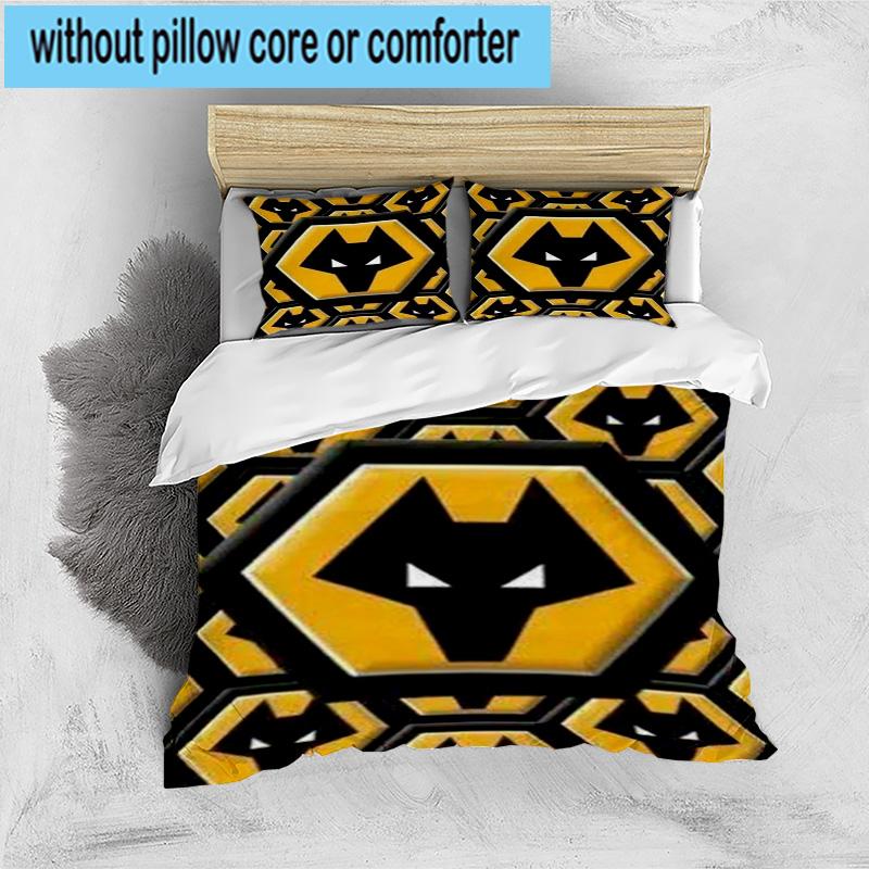 3pcs Wolves Football Club Emblem Printed Bedding Set Duvet Cover Closure Includes 1 Duvet Cover & 2 Pillowcases Bedding Sets Home Decor Gifts
